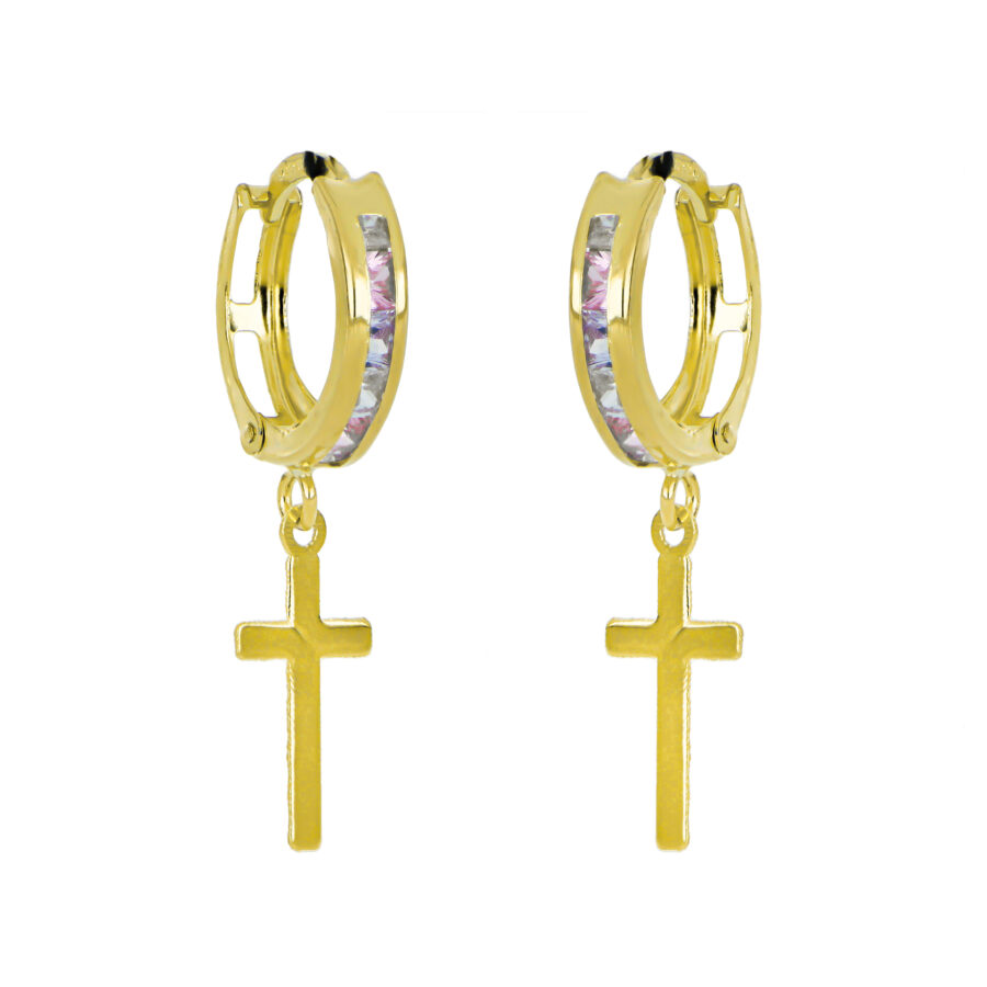 Aretes de oro Arracadas Cruz